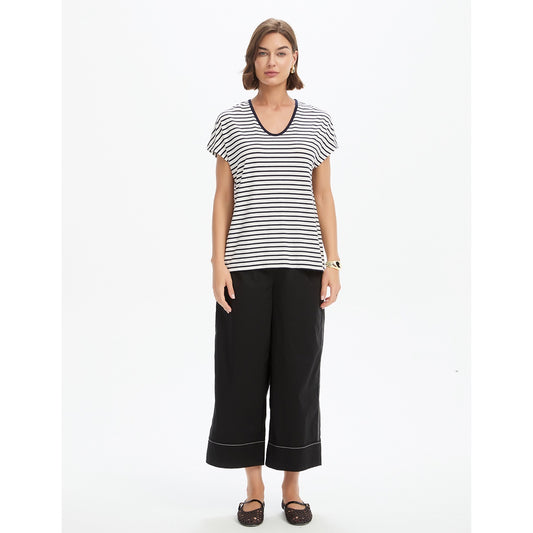 Stripe V Neck Swing Tee White/Black