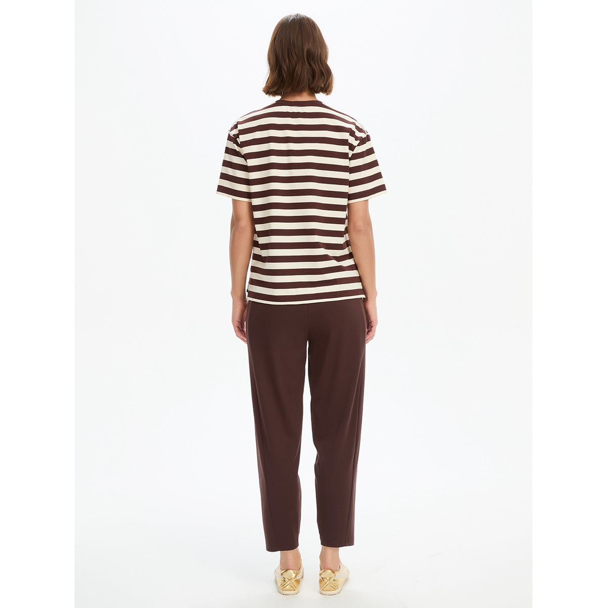 Stripe Boxy Tee Chocolate/Beige