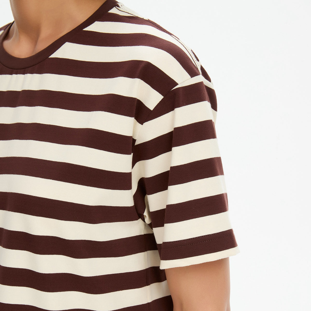 Stripe Boxy Tee Chocolate/Beige
