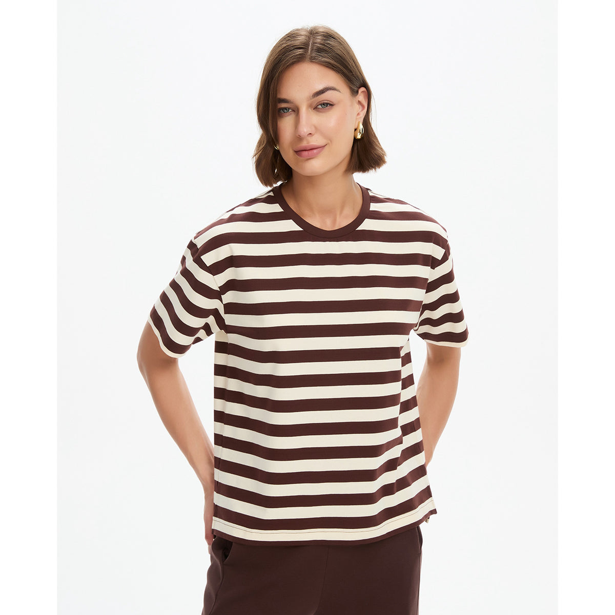 Stripe Boxy Tee Chocolate/Beige