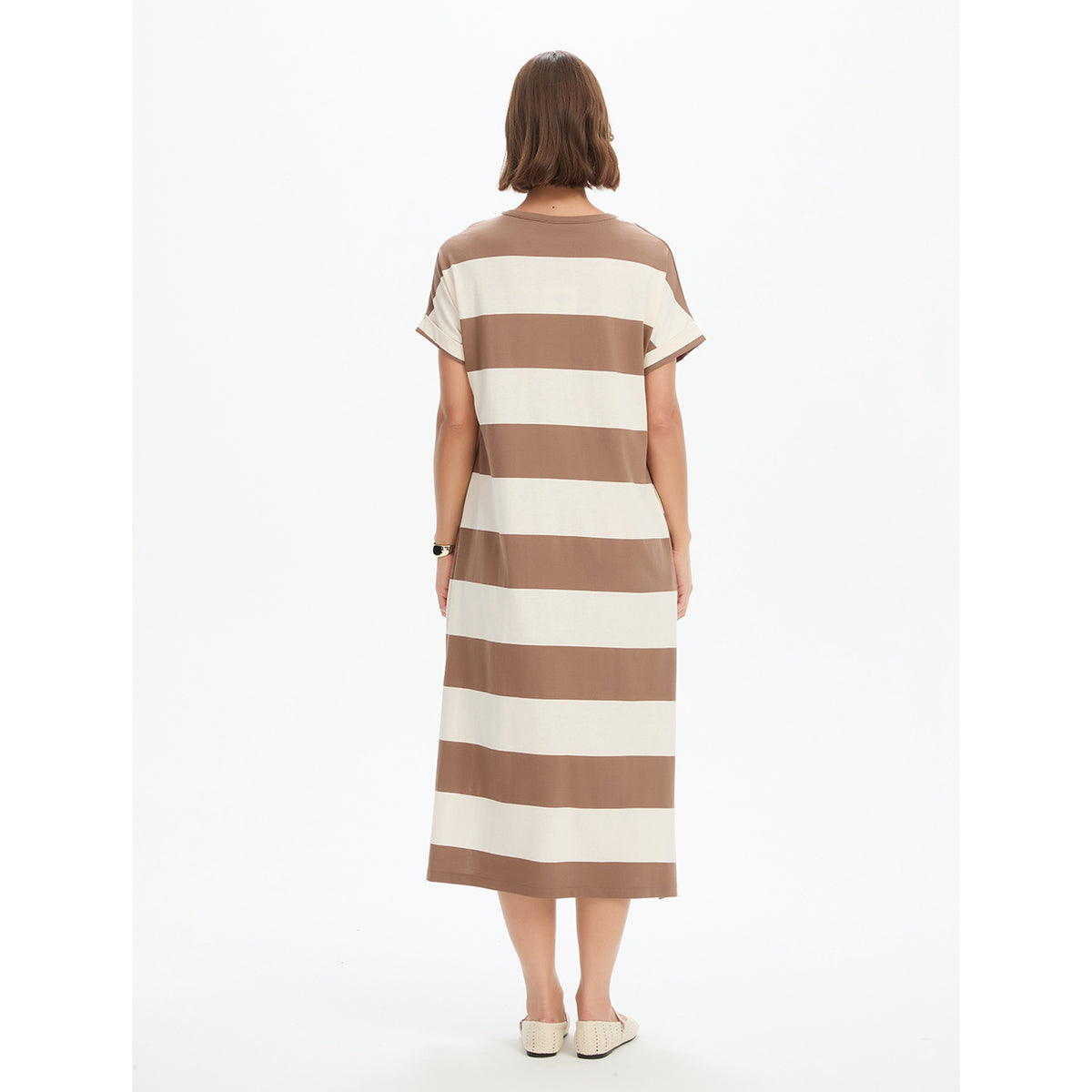 Stripe Easy Midi Dress Mocha/White