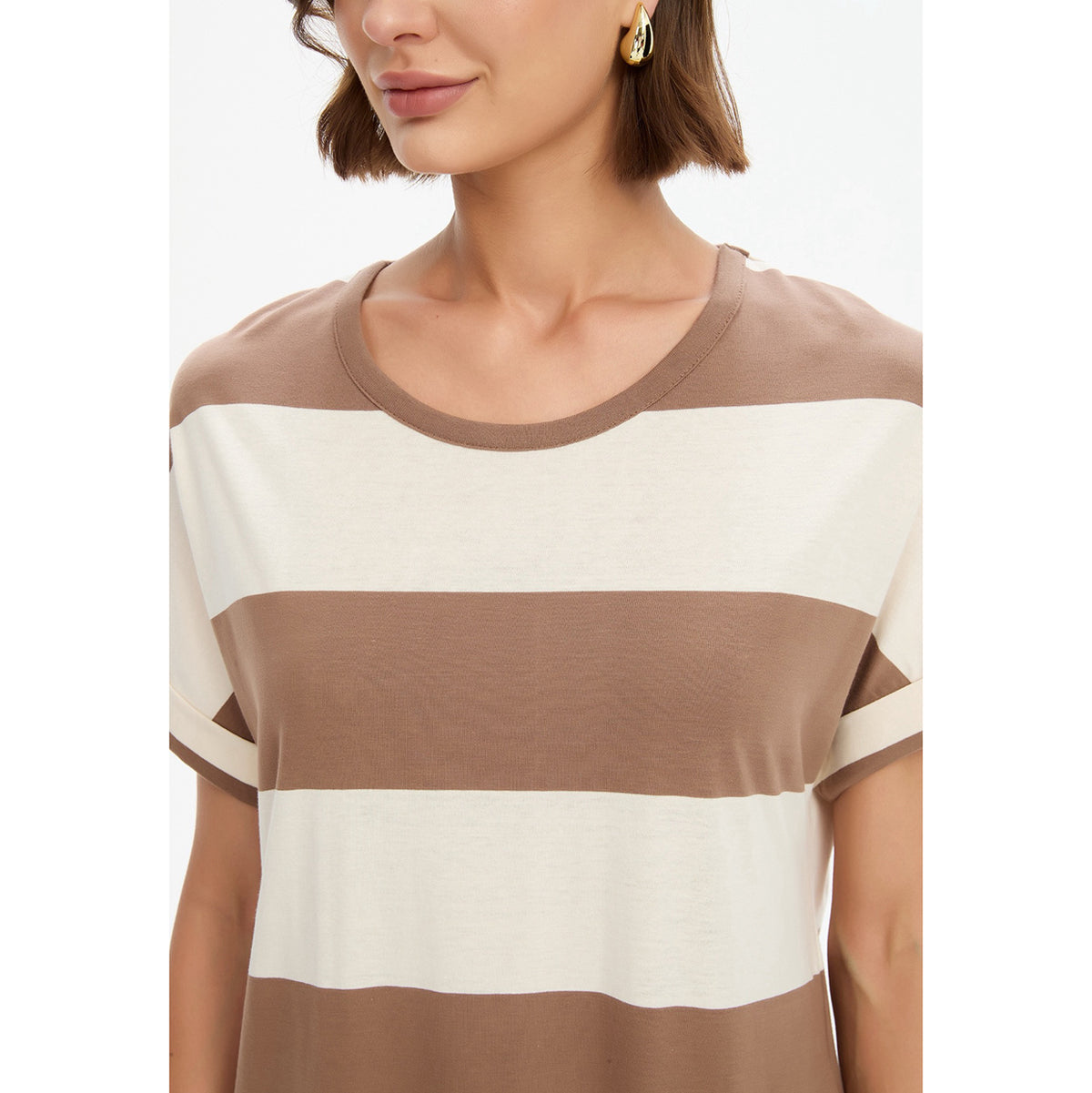 Stripe Easy Midi Dress Mocha/White