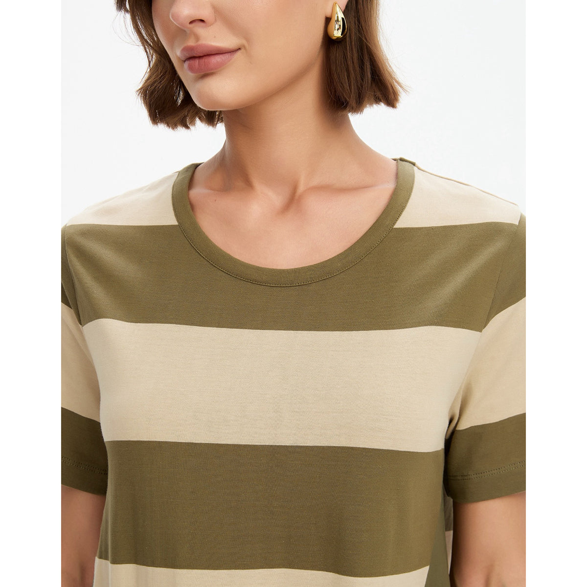 Stripe Hanky Hem Combi Dress Green/Beige