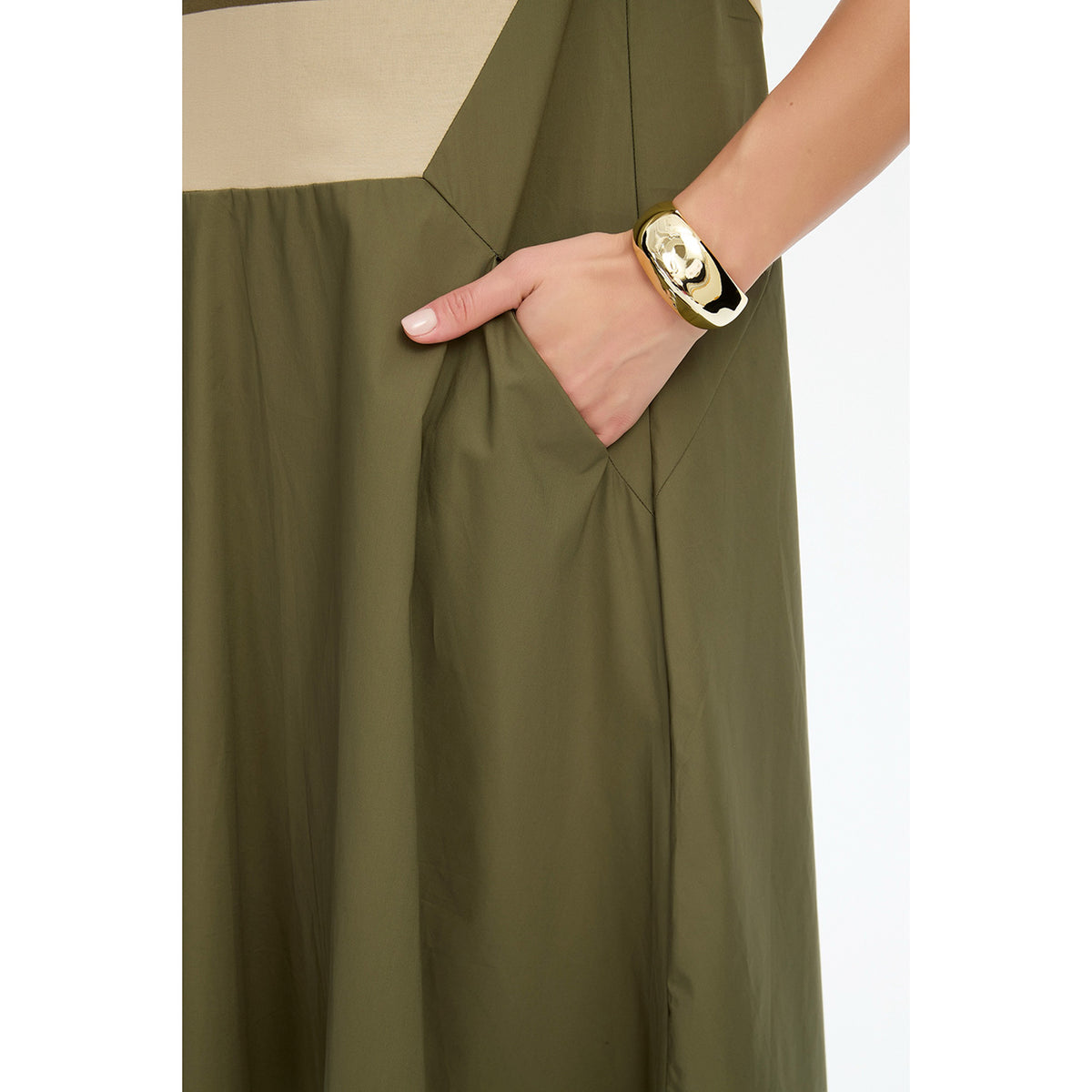 Stripe Hanky Hem Combi Dress Green/Beige