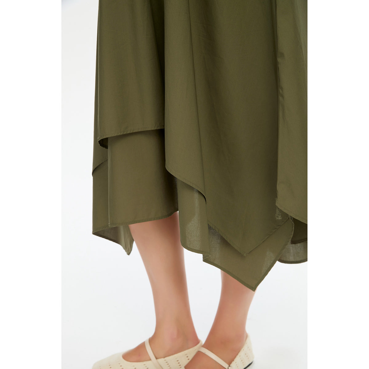 Stripe Hanky Hem Combi Dress Green/Beige