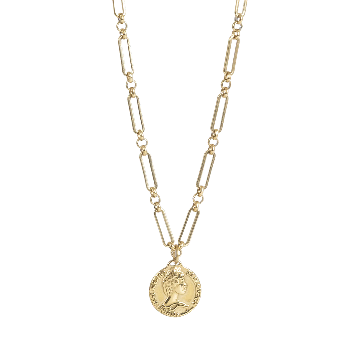 Strong Link Coin Pendant Necklace Gold