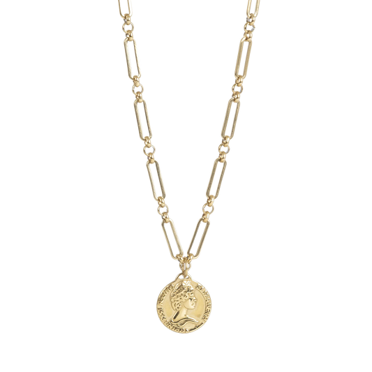 Strong Link Coin Pendant Necklace Gold