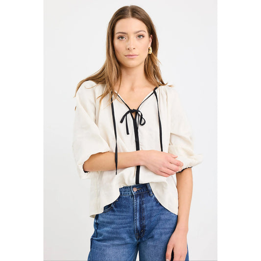 Subliminal Cream Black Trim Linen Top