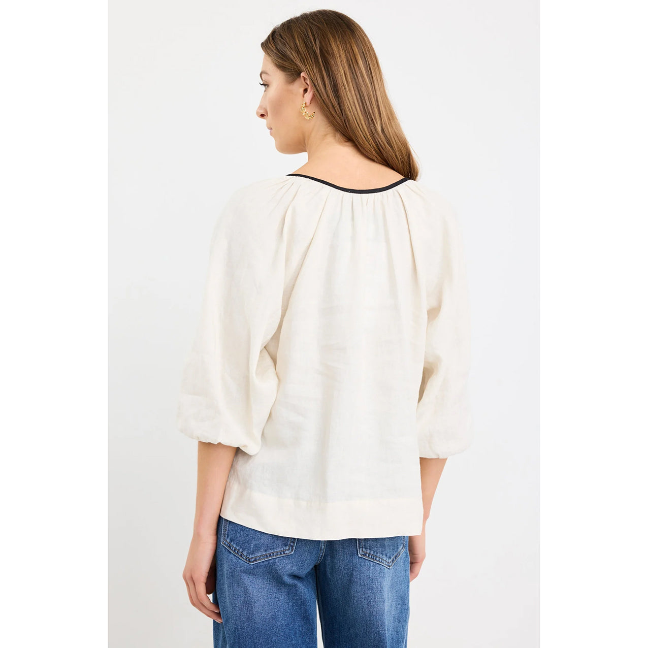Subliminal Cream Black Trim Linen Top