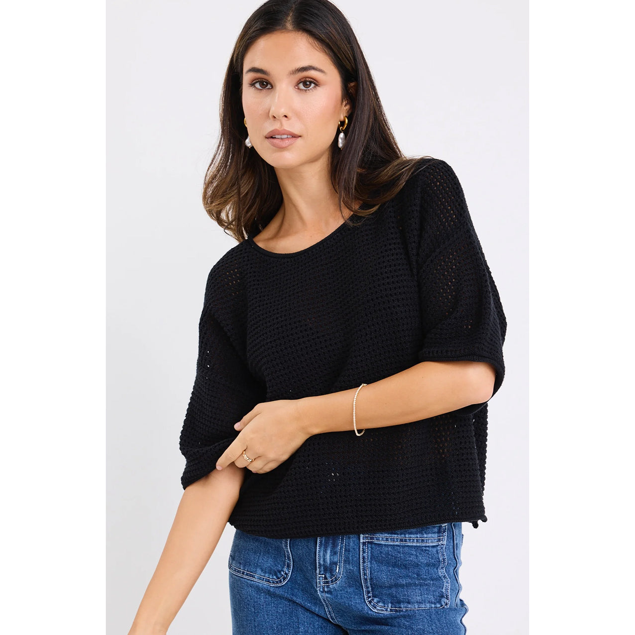 Sunrise Black Crochet Knit Top