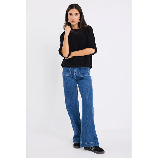 Sunrise Black Crochet Knit Top