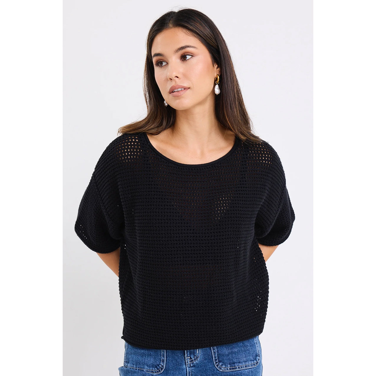 Sunrise Black Crochet Knit Top