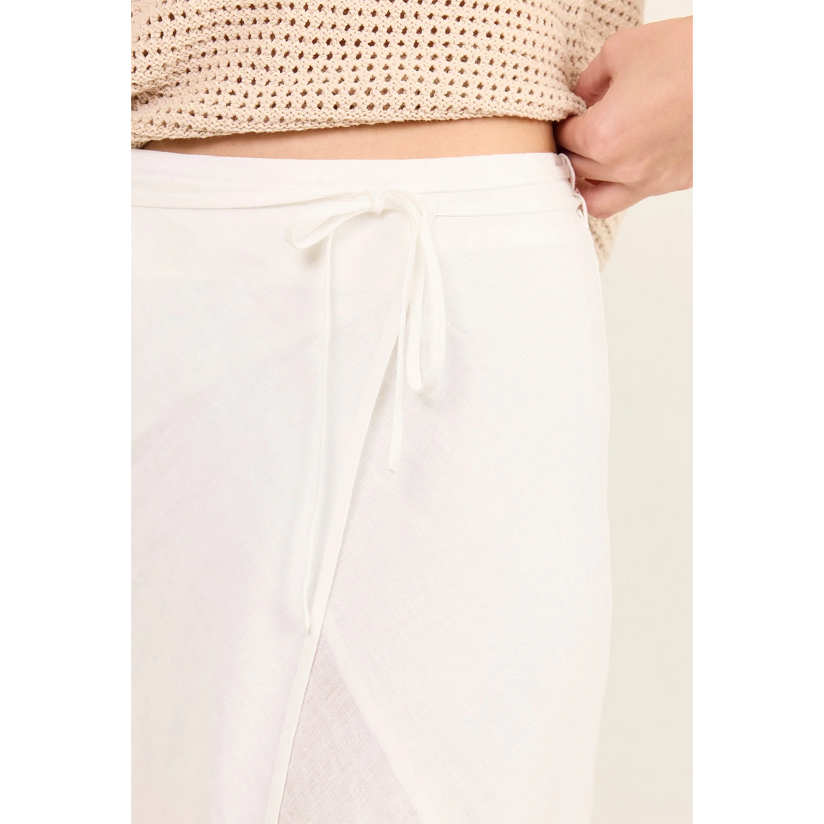 Sail White Linen Wrap Bias Maxi Skirt