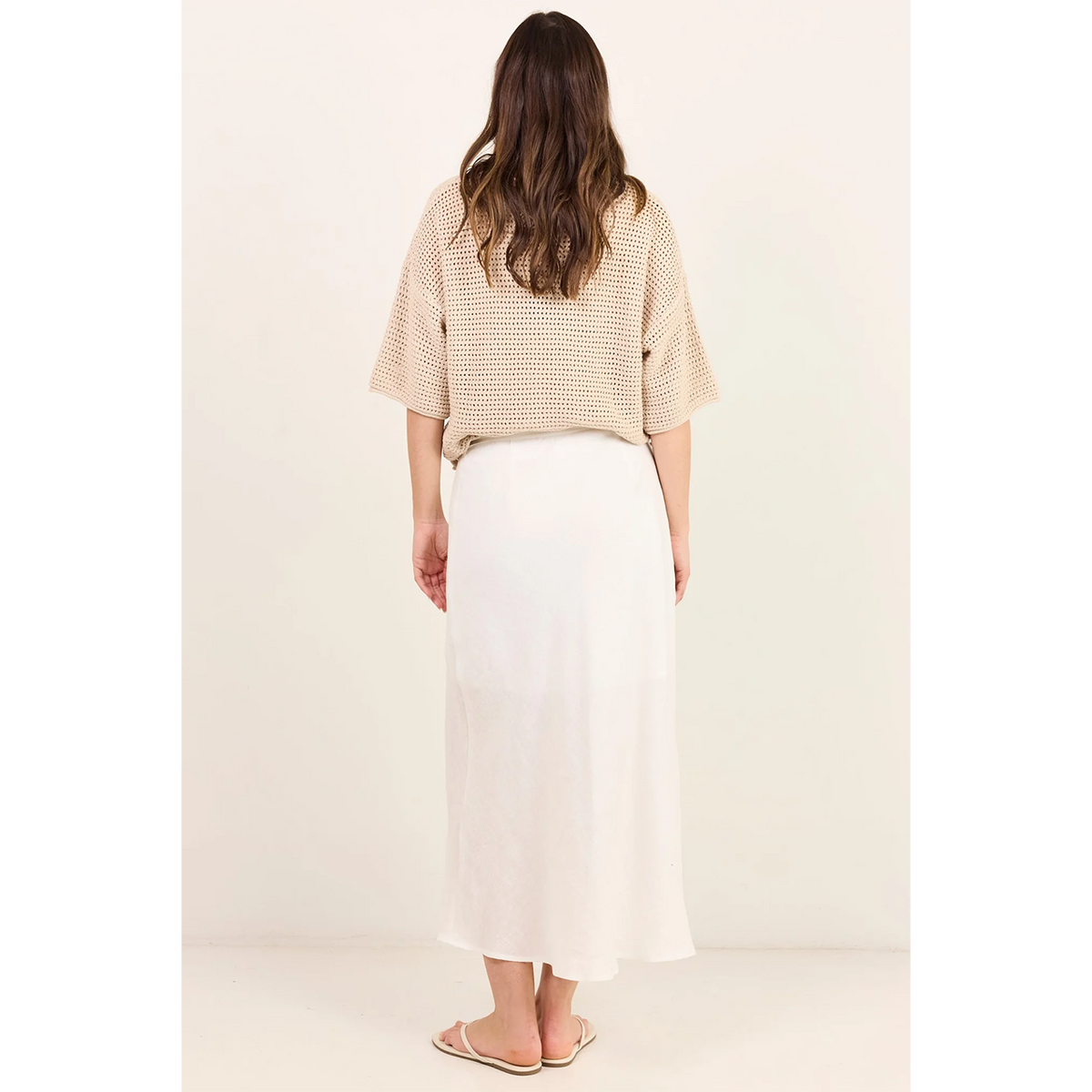 Sail White Linen Wrap Bias Maxi Skirt