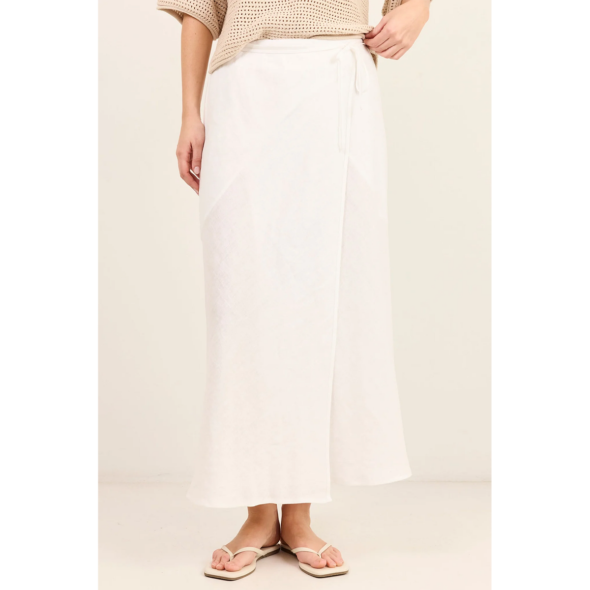 Sail White Linen Wrap Bias Maxi Skirt
