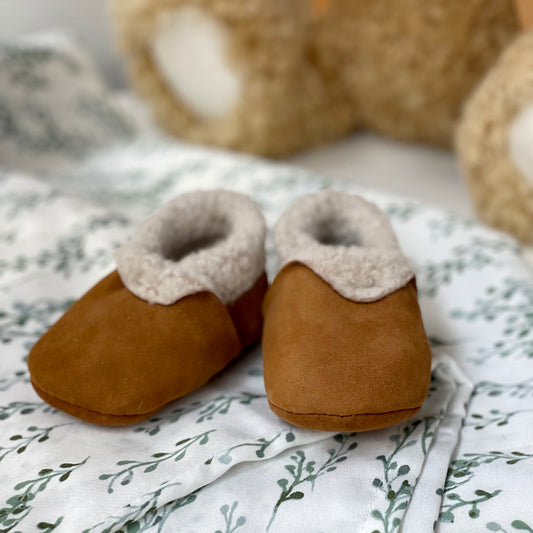 Tan Suede Lambskin Booties