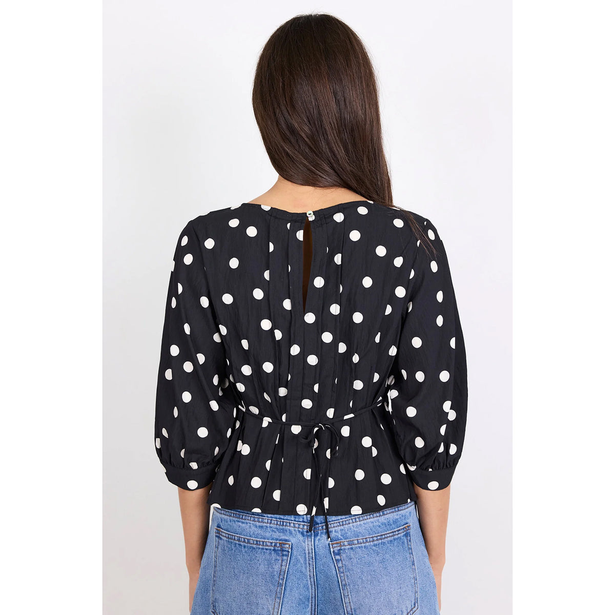 Theatrical Black Polka Dot Pintuck Top
