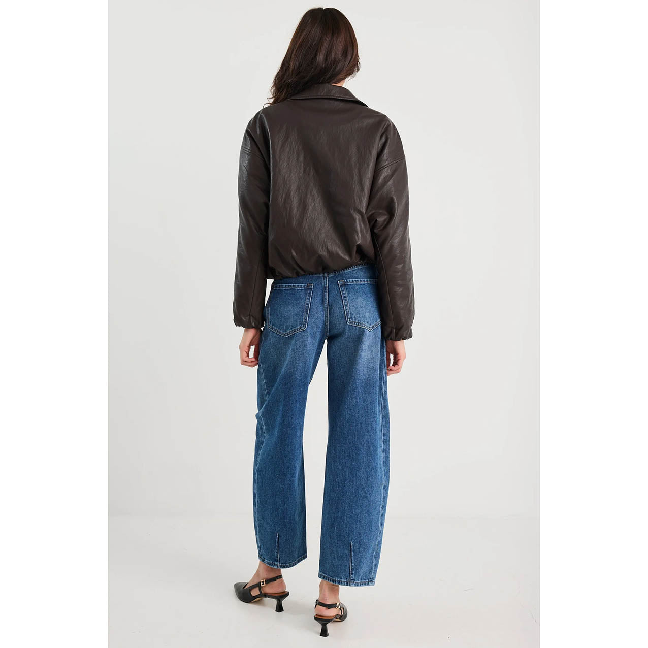 Troupe Chocolate PU Leather Zip Bubble Hem Jacket