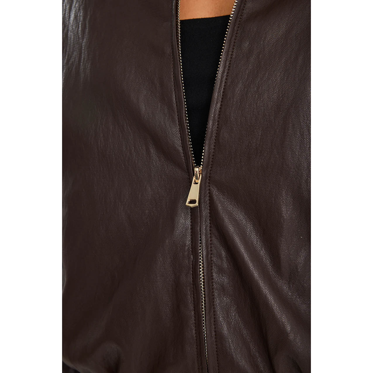 Troupe Chocolate PU Leather Zip Bubble Hem Jacket