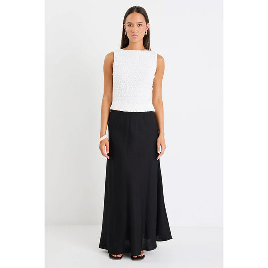 Lagos Black Linen Blend Maxi Skirt