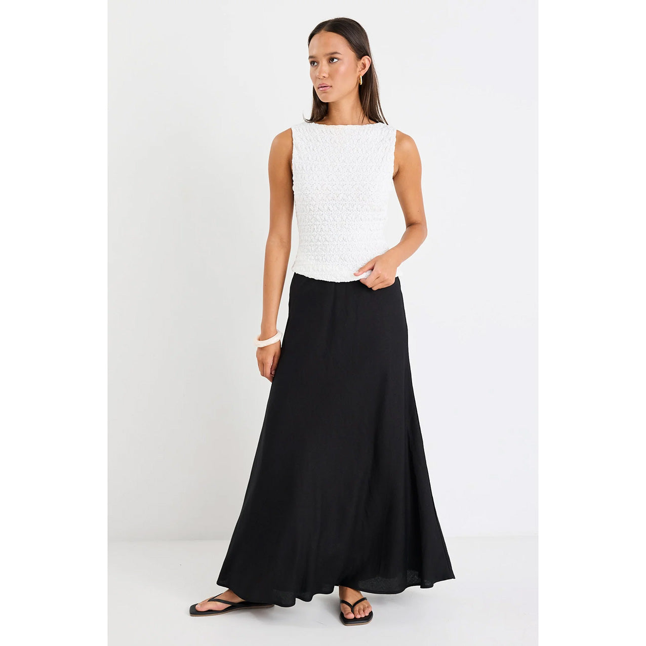 Lagos Black Linen Blend Maxi Skirt