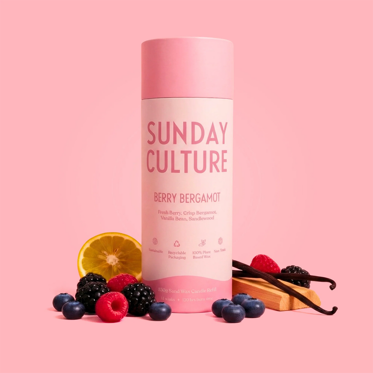 650g Sand Wax Candle Berry Bergamot