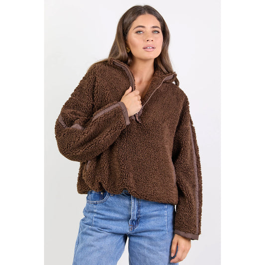Chocolate Contrast Detail Sherpa Sweatshirt