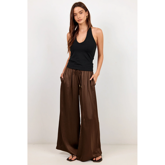 Canyon Chocolate Satin Wide Leg Pants