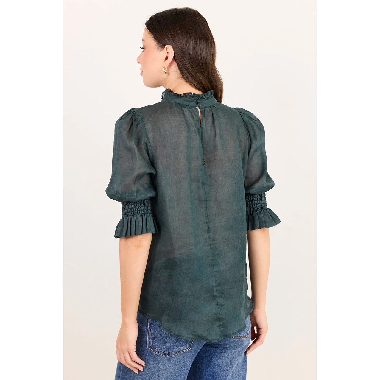 Verse Petrol Sheer High Neck Top