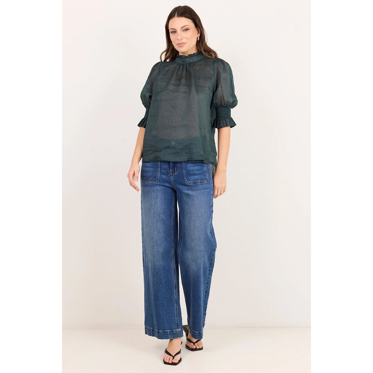 Verse Petrol Sheer High Neck Top