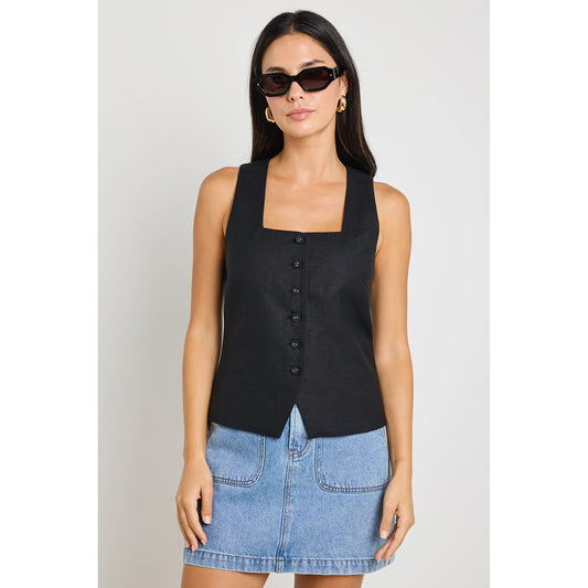 Viaduct Black Linen Viscose Vest