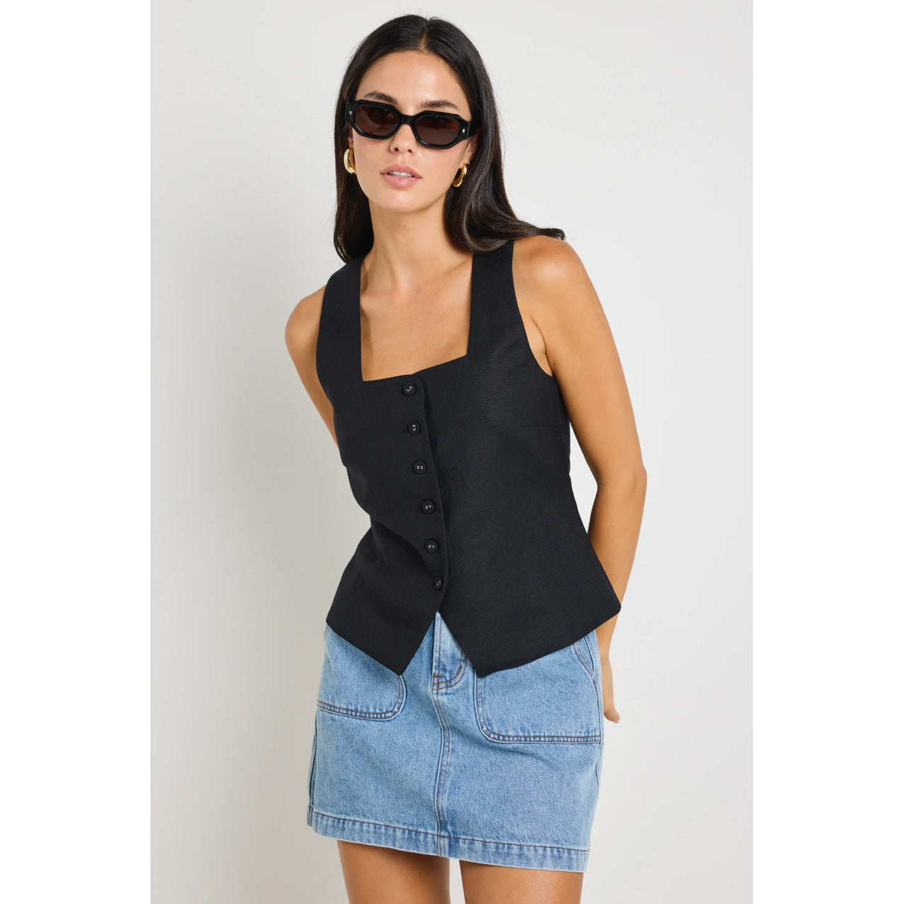 Viaduct Black Linen Viscose Vest