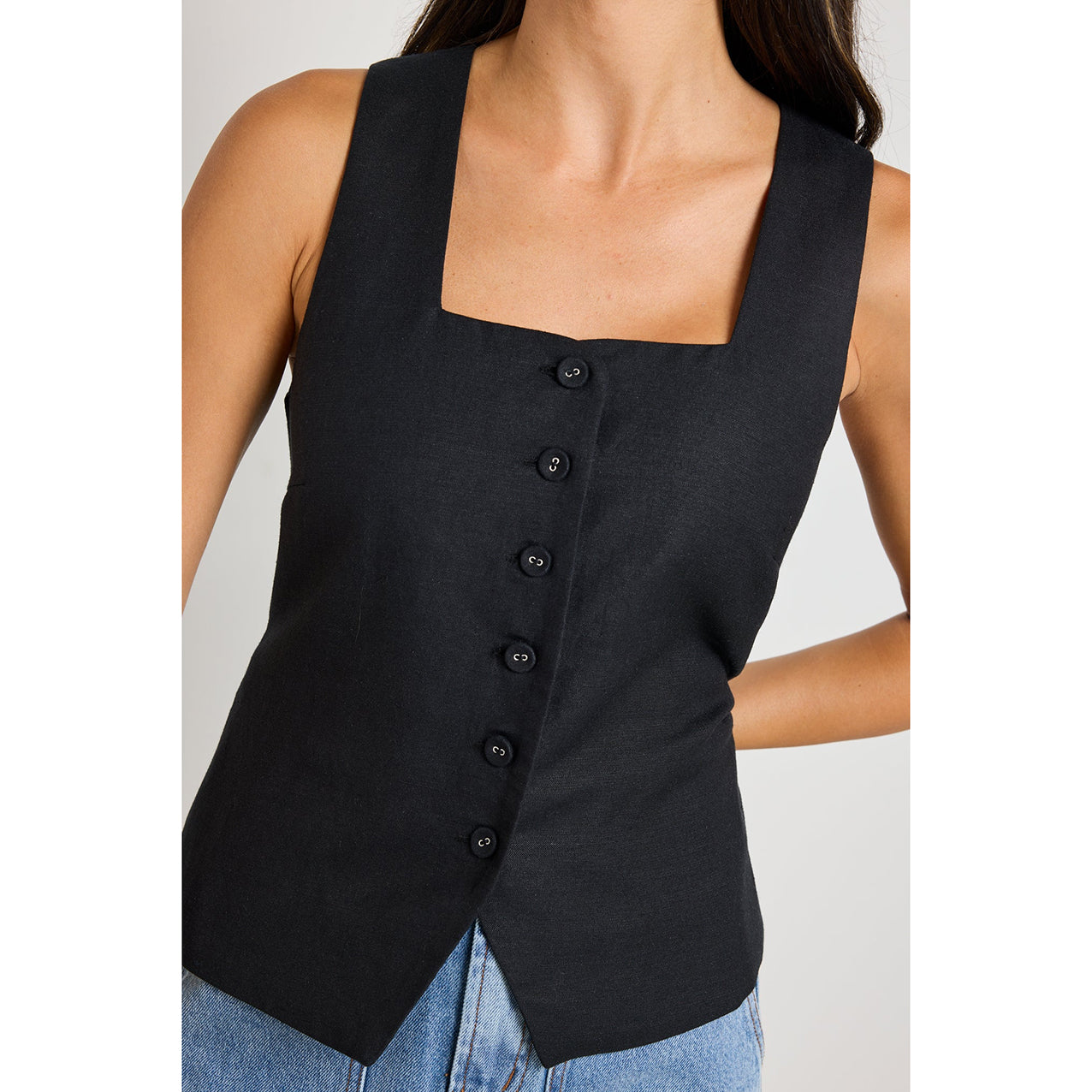 Viaduct Black Linen Viscose Vest