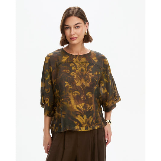 Wide Sleeve Sheer Print Top Vintage Floral