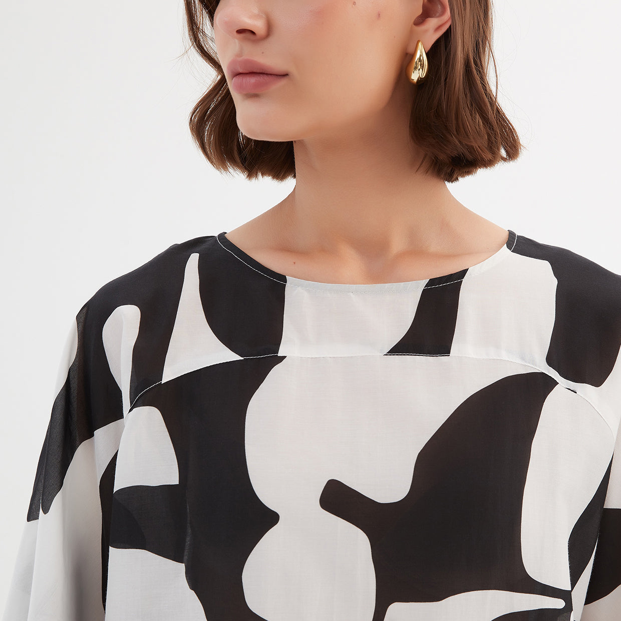 Wide Sleeve Blouse Abstract Print