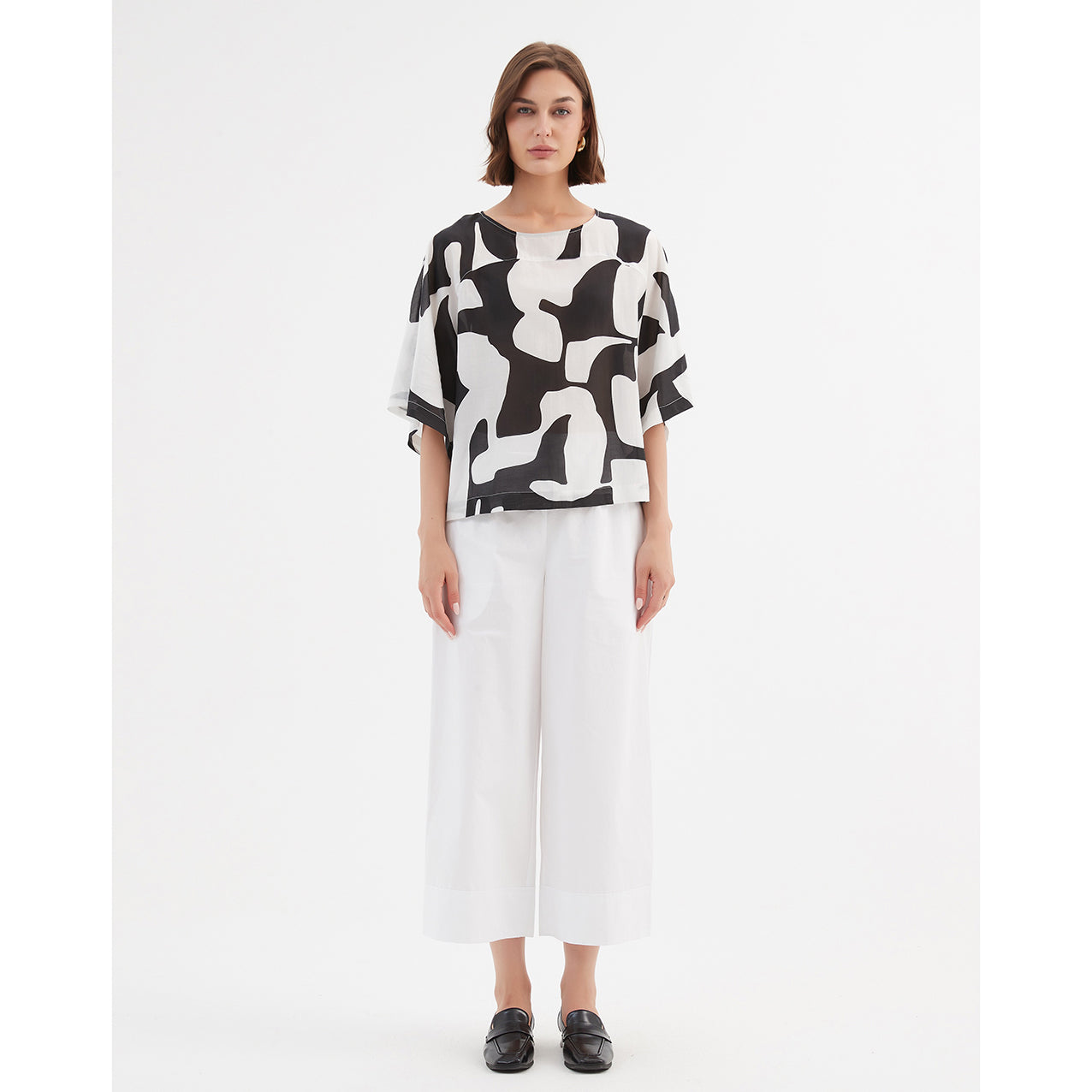 Wide Sleeve Blouse Abstract Print