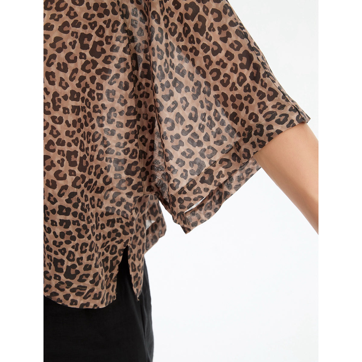Wide Sleeve Sheer Print Top Choc Leopard