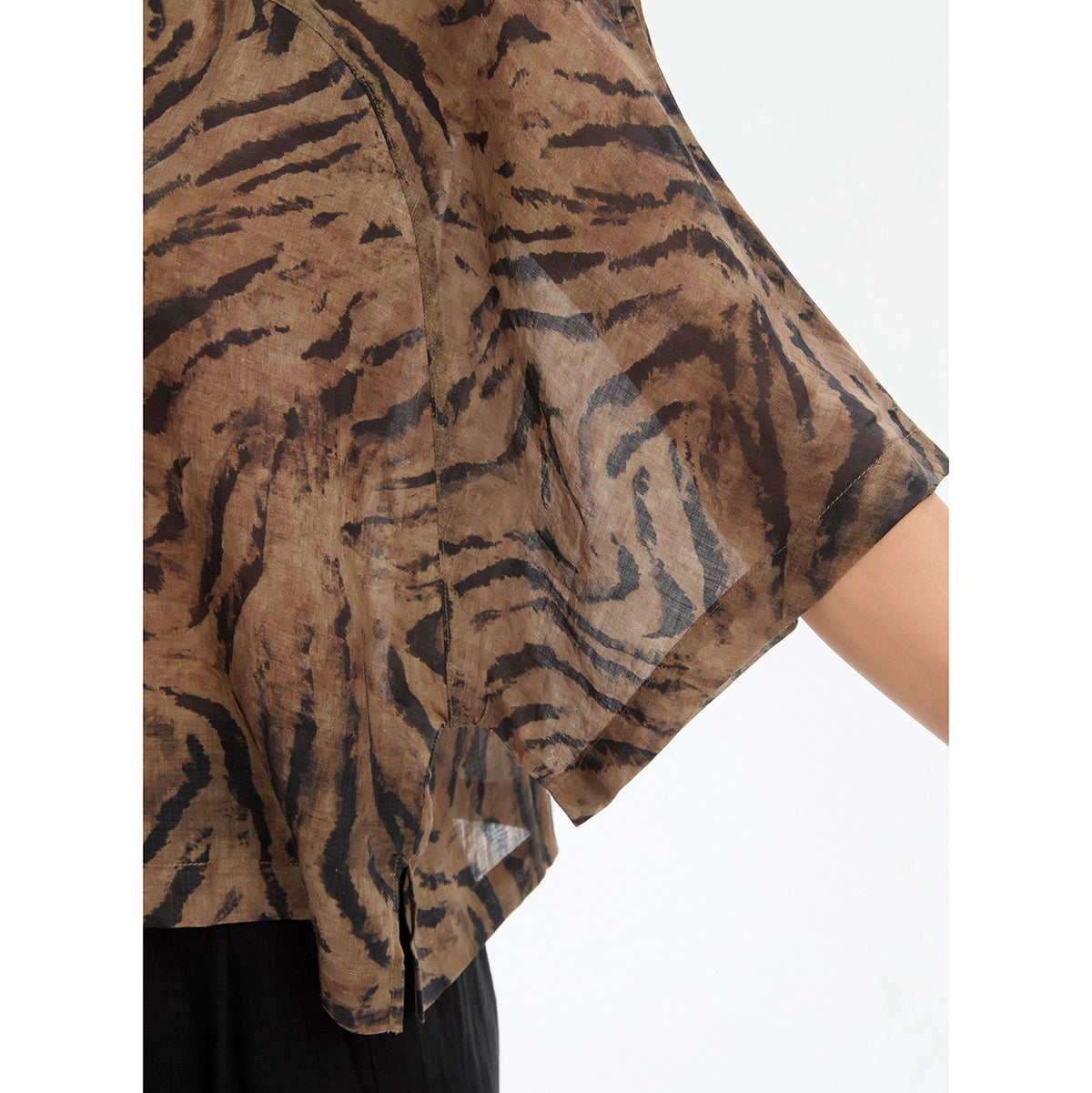 Wide Sleeve Sheer Print Top Choc Tiger