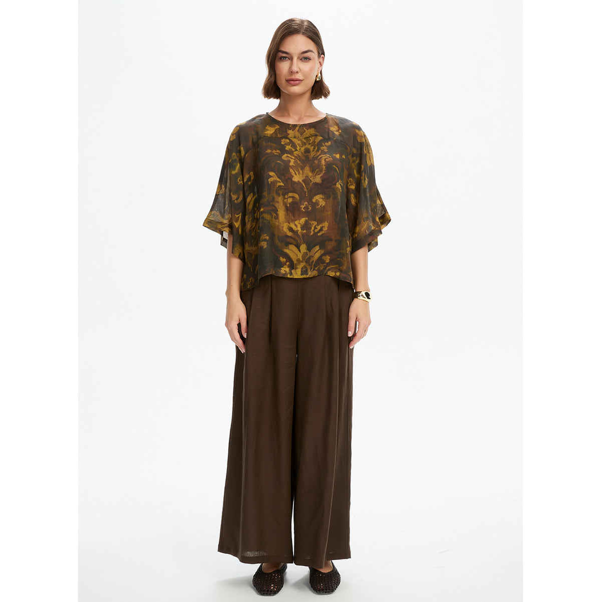 Wide Sleeve Sheer Print Top Vintage Floral