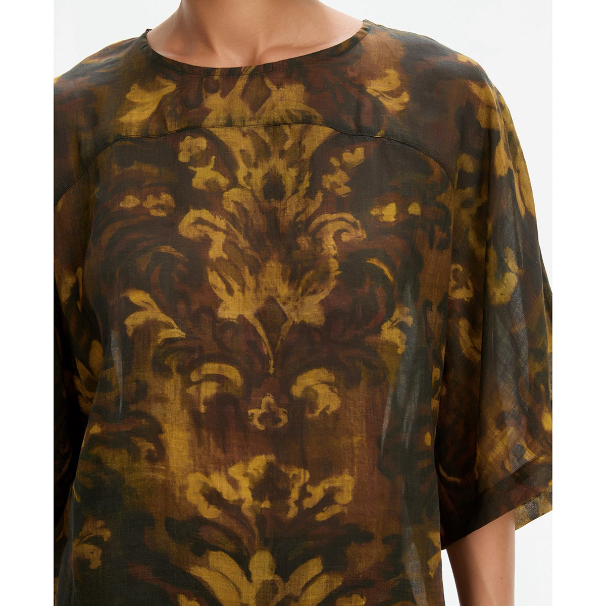 Wide Sleeve Sheer Print Top Vintage Floral