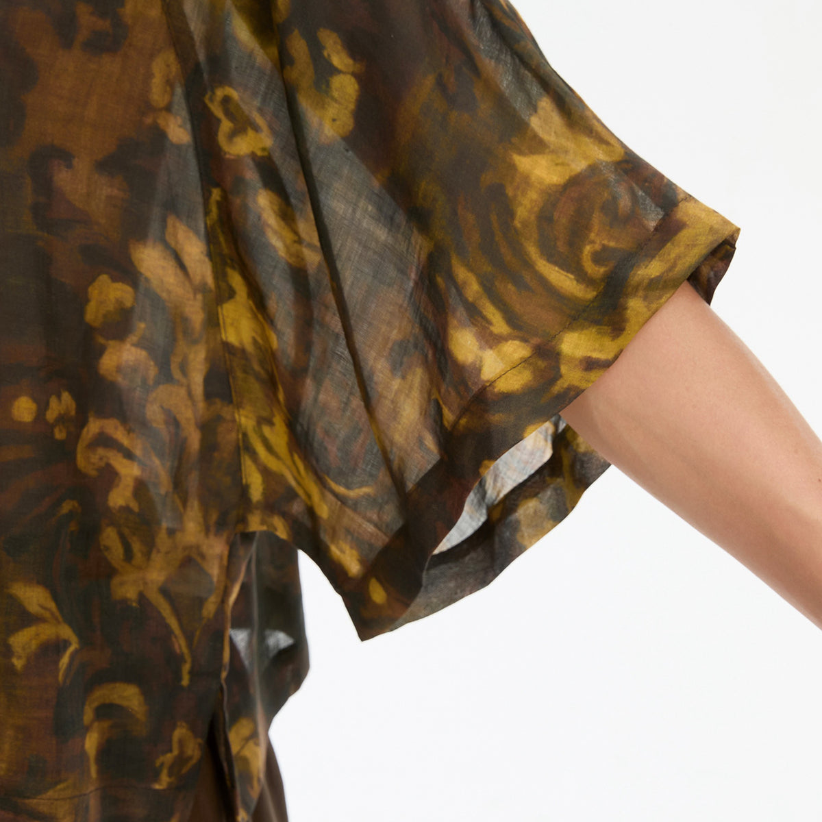 Wide Sleeve Sheer Print Top Vintage Floral