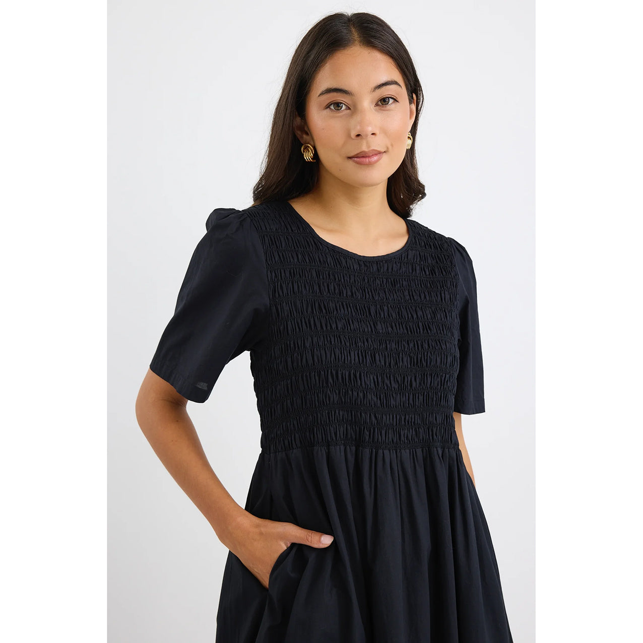 Wren Black Linen Blend Midi Dress