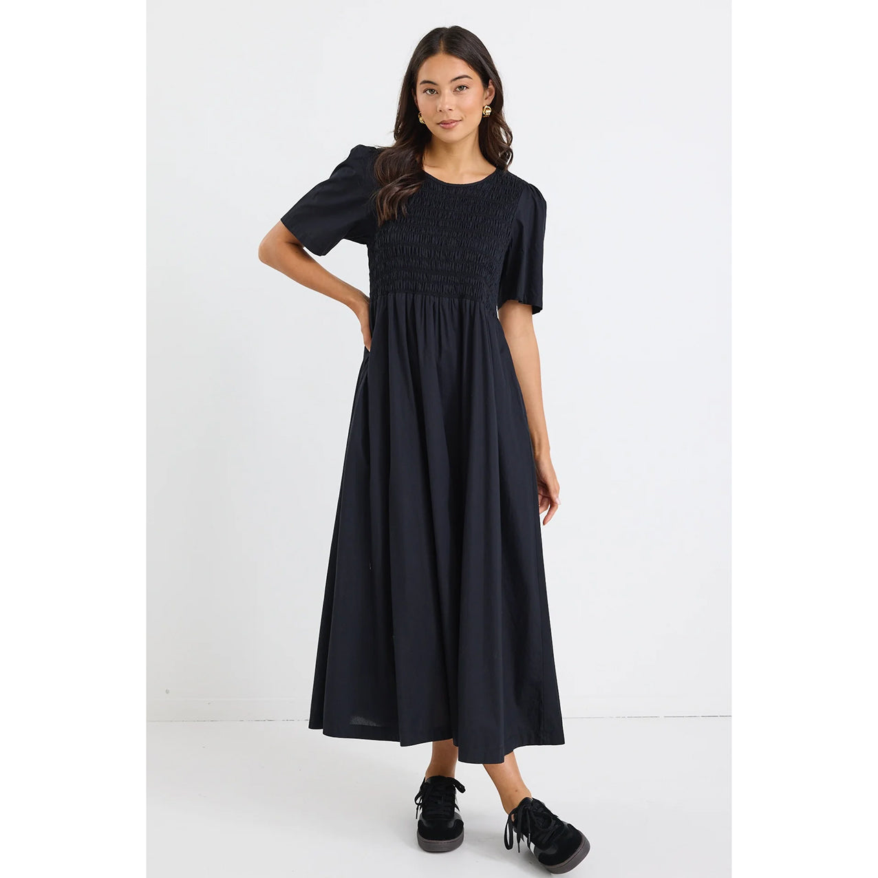 Wren Black Linen Blend Midi Dress
