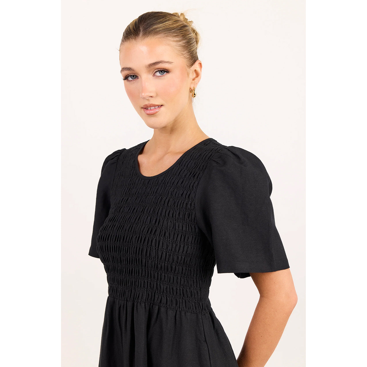 Wren Linen Shirred Bodice Midi Dress