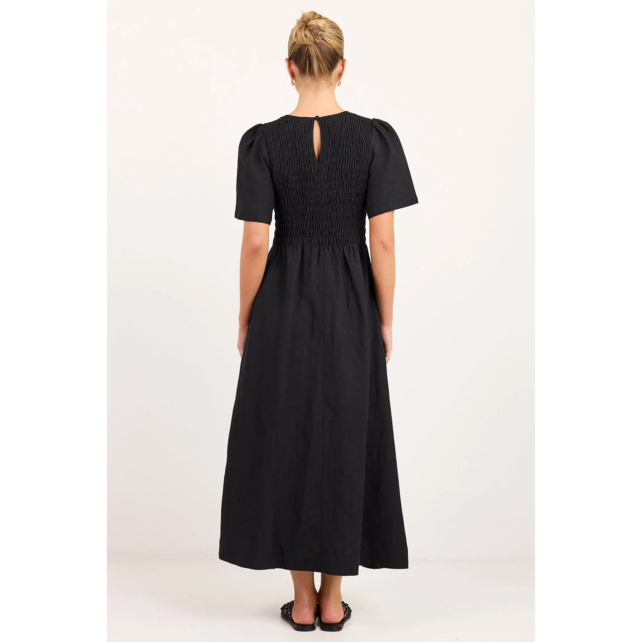 Wren Linen Shirred Bodice Midi Dress