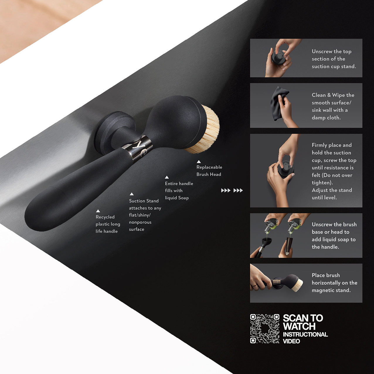 Yeseco V2 Brush Black Suction Stand