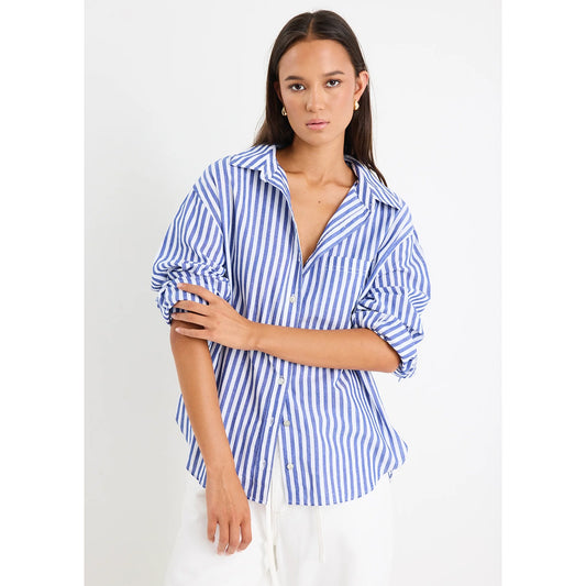 You Got This Blue Stripe Cotton Oversized Shirt