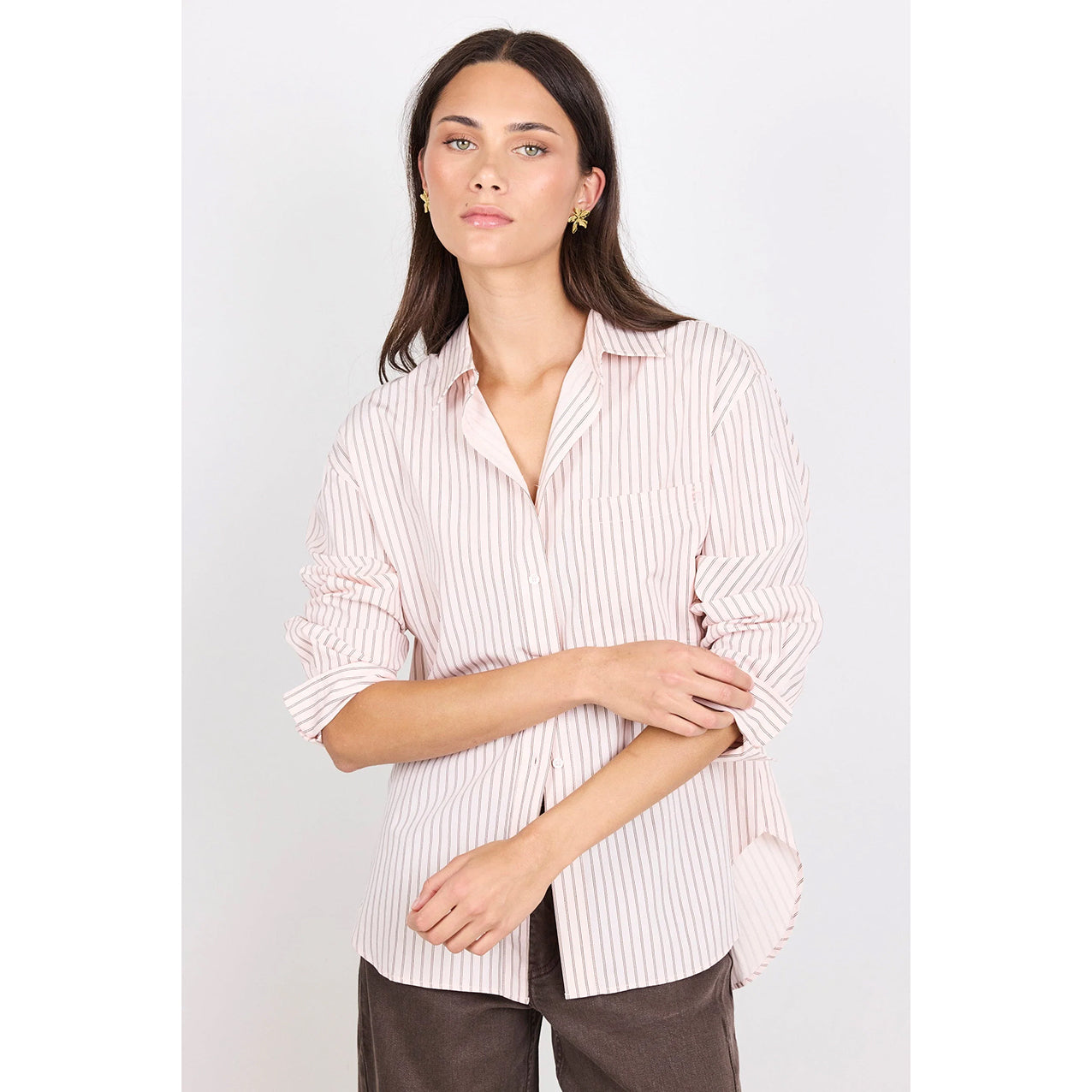 You Got This Blush Double Pinstripe Oversized Boyfriend Shirt