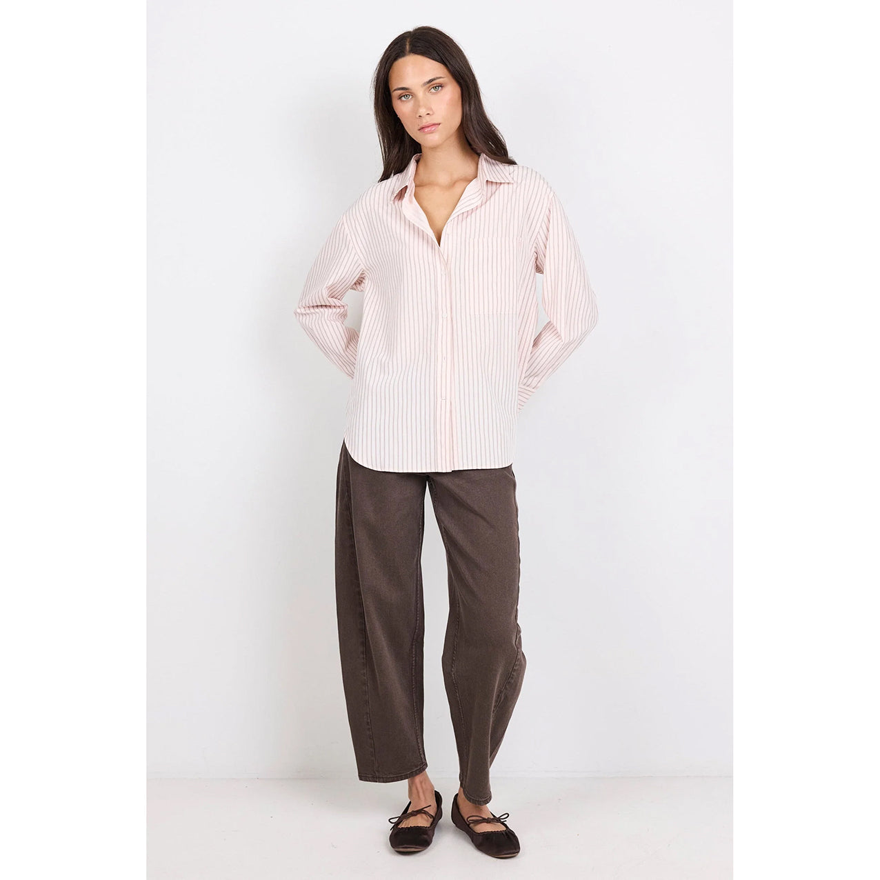 You Got This Blush Double Pinstripe Oversized Boyfriend Shirt