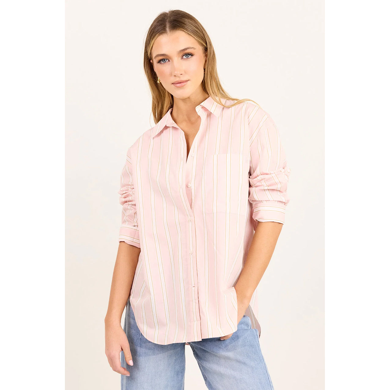 You Got This Pink/Beige Stripe Oversized Boyfriend Shirt